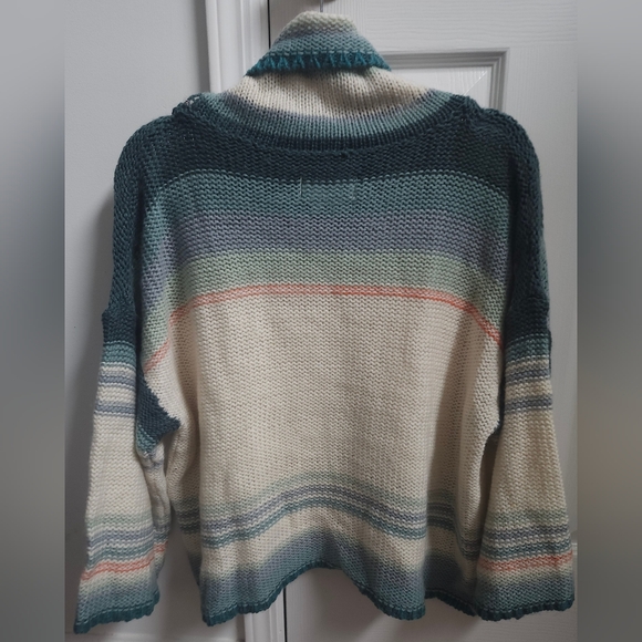 Anthropologie Cowl Neck Knit Sweater with 3/4 Sleeves and Stripes - Picture 3 of 8